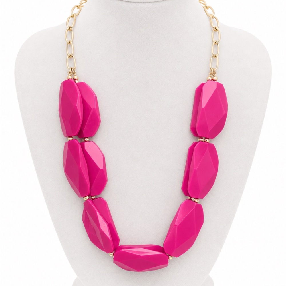 Hot Pink Geometric Statement Necklace
